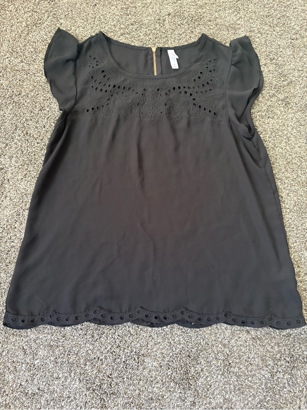 Xhilaration Black Eyelet Detail Flutter-Sleeve Top